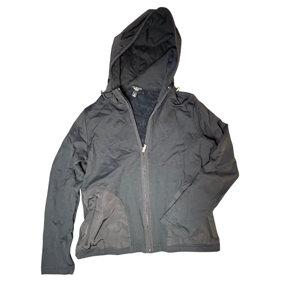 Talbots Petites Black Full Zip Up Jacket with Hood, Size Small S